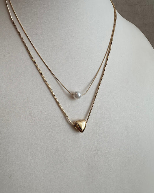 Collar Doble Perla Corazón
