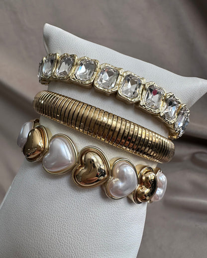 Pulsera Corazones Dorado Perla