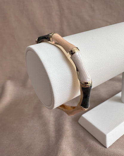 Pulsera Bloques H Negra/Beige