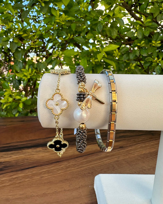 Pulsera Dupe Van Cleef Negra/Blanca
