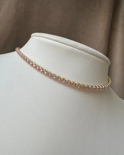 Collar Brillo Mini Delgadita Rosa