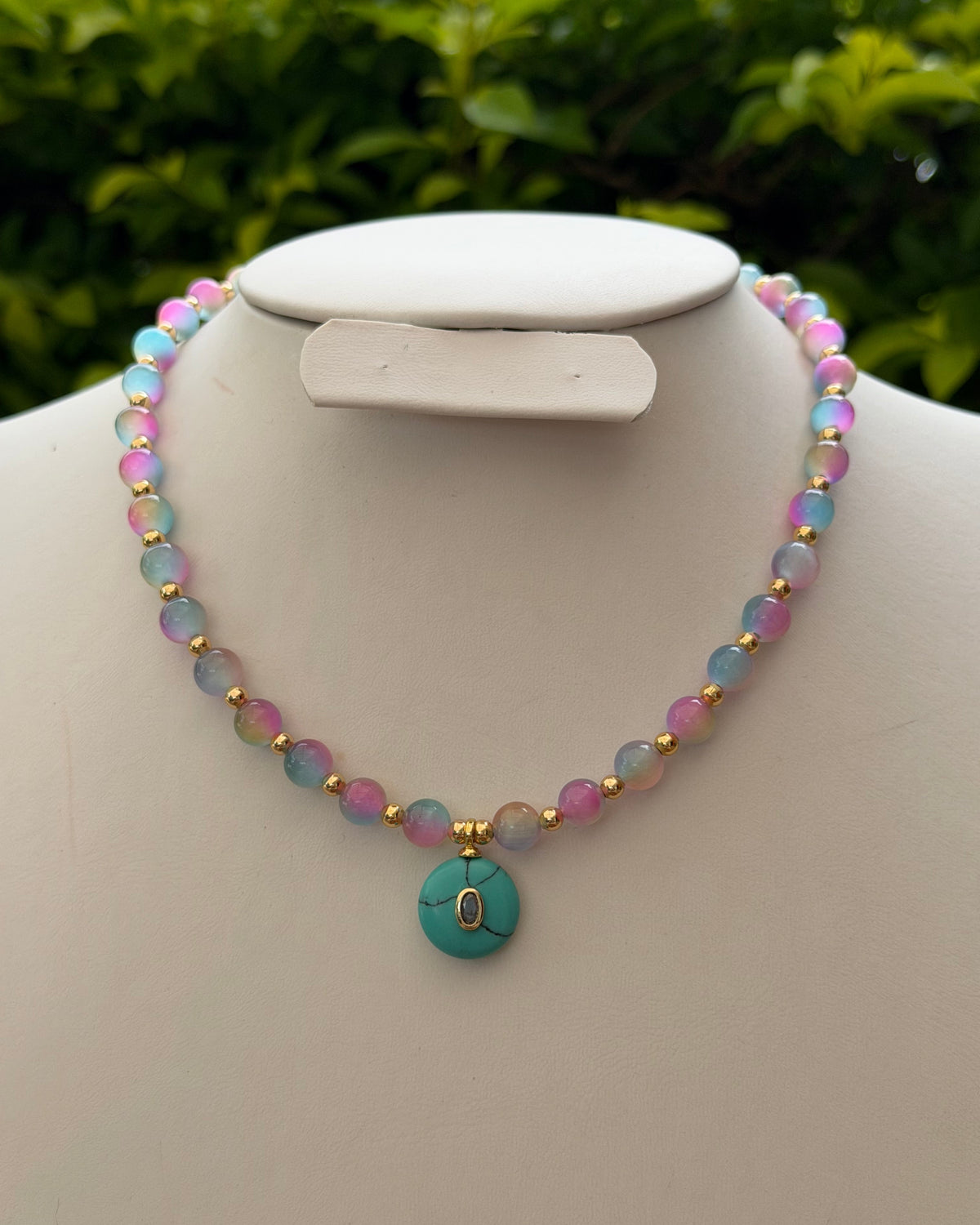 Collar Ojo de Gato Rosa Dije