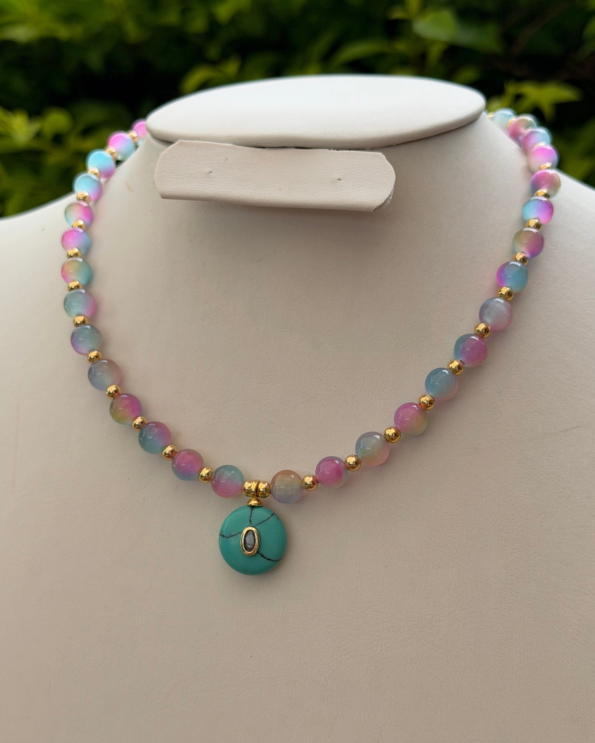 Collar Ojo de Gato Rosa Dije