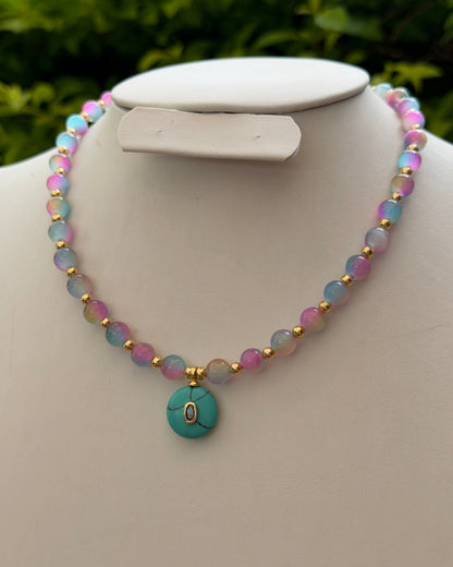 Collar Ojo de Gato Rosa Dije