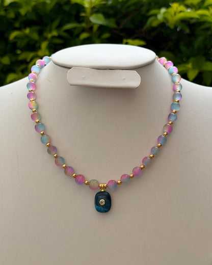 Collar Ojo de Gato Rosa Dije