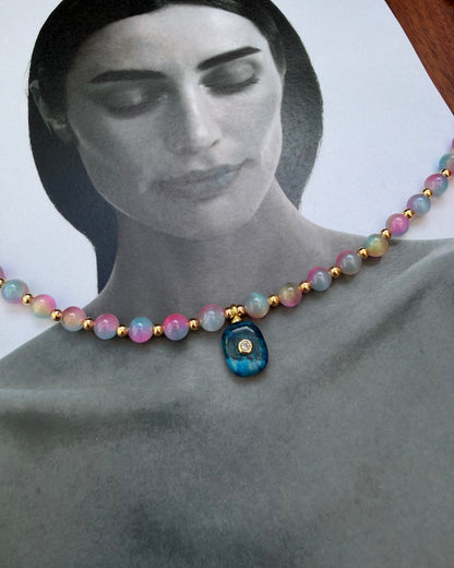 Collar Ojo de Gato Rosa Dije