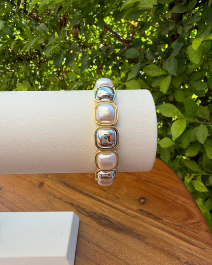 Pulsera Cuadro Perla Plata