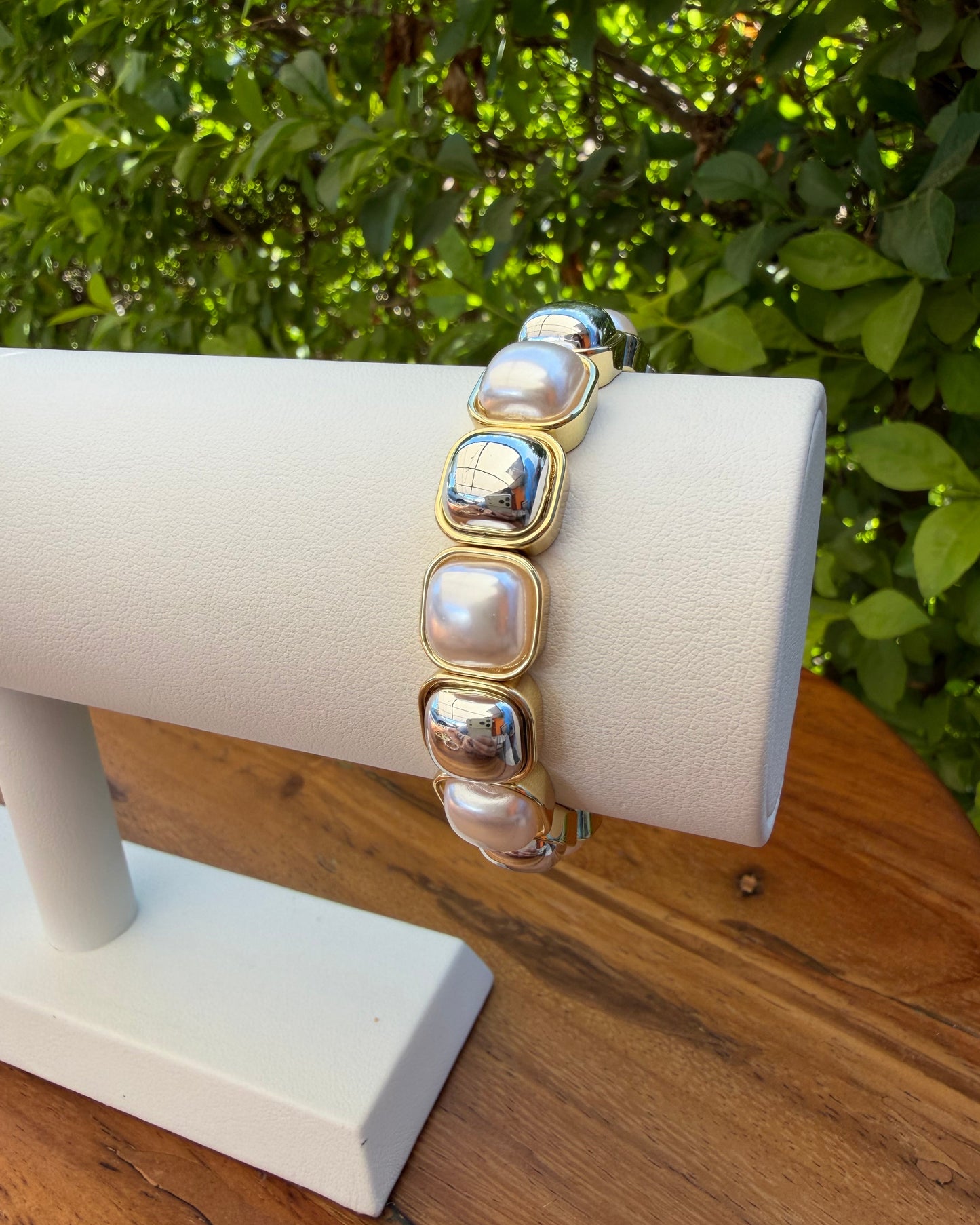 Pulsera Cuadro Perla Plata