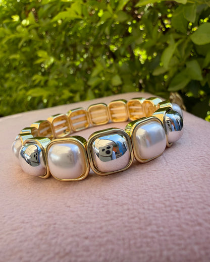 Pulsera Cuadro Perla Plata