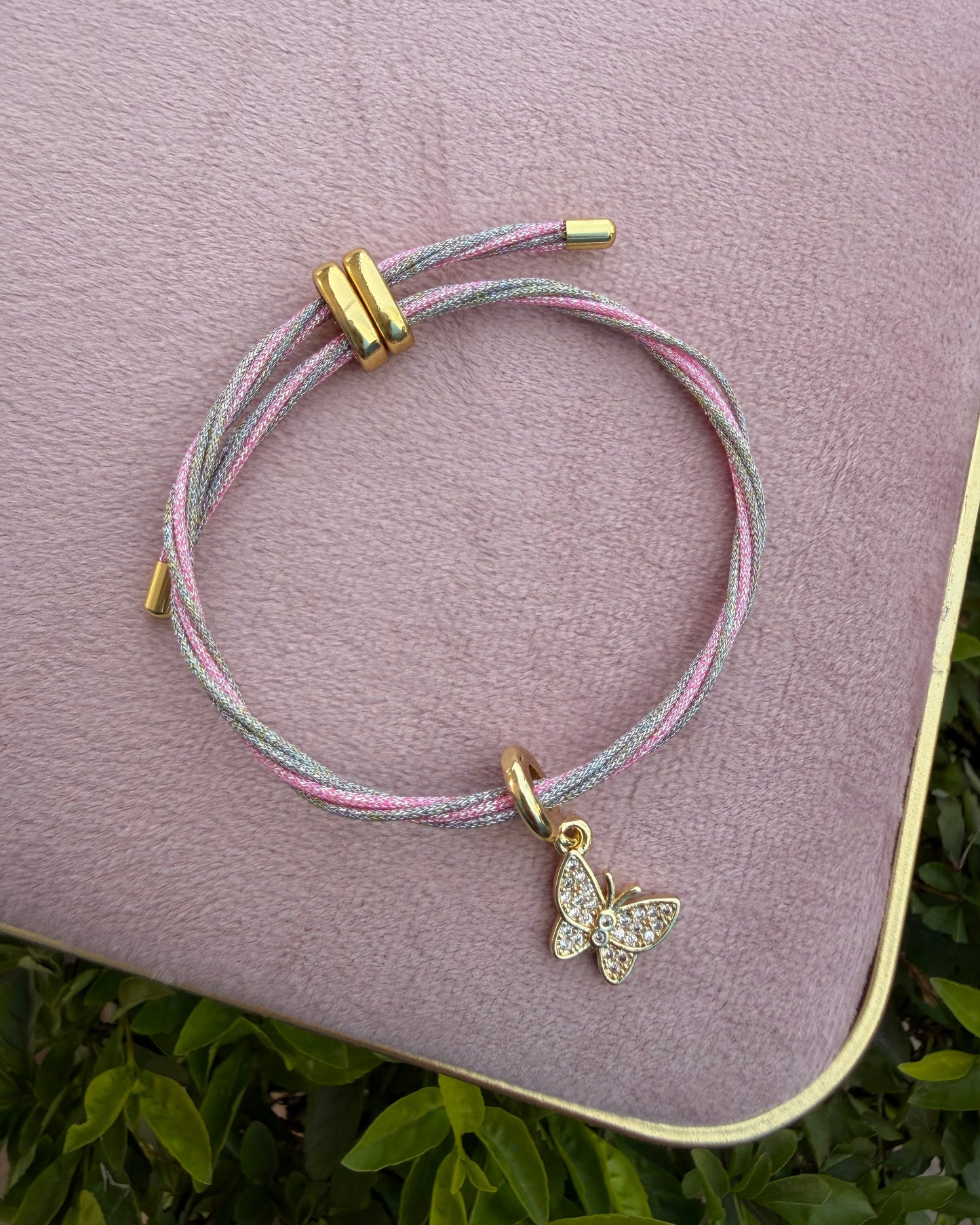 Pulsera Colores Dijes Plata/Rosa
