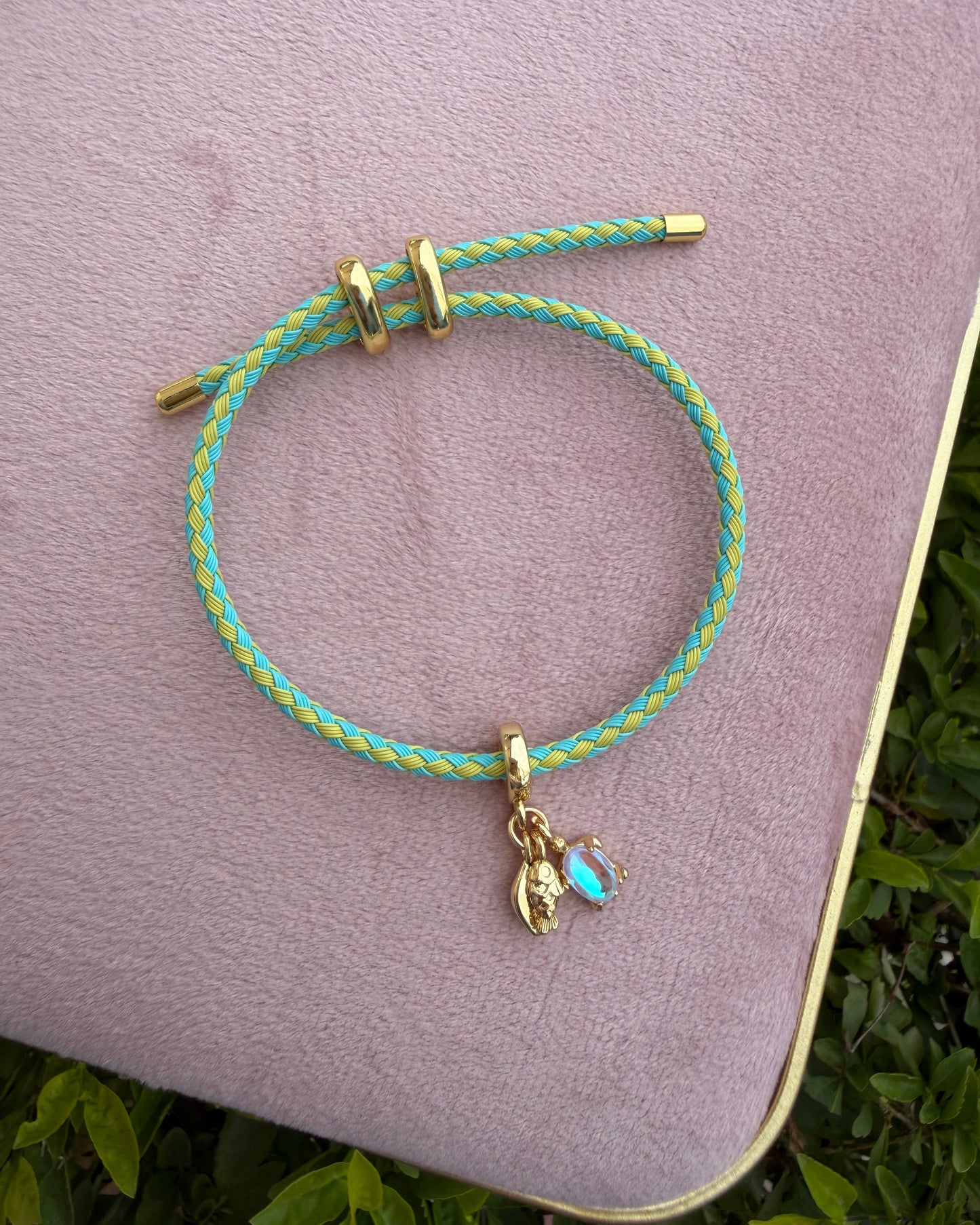 Pulsera Colores Dijes Amarillo/Aqua