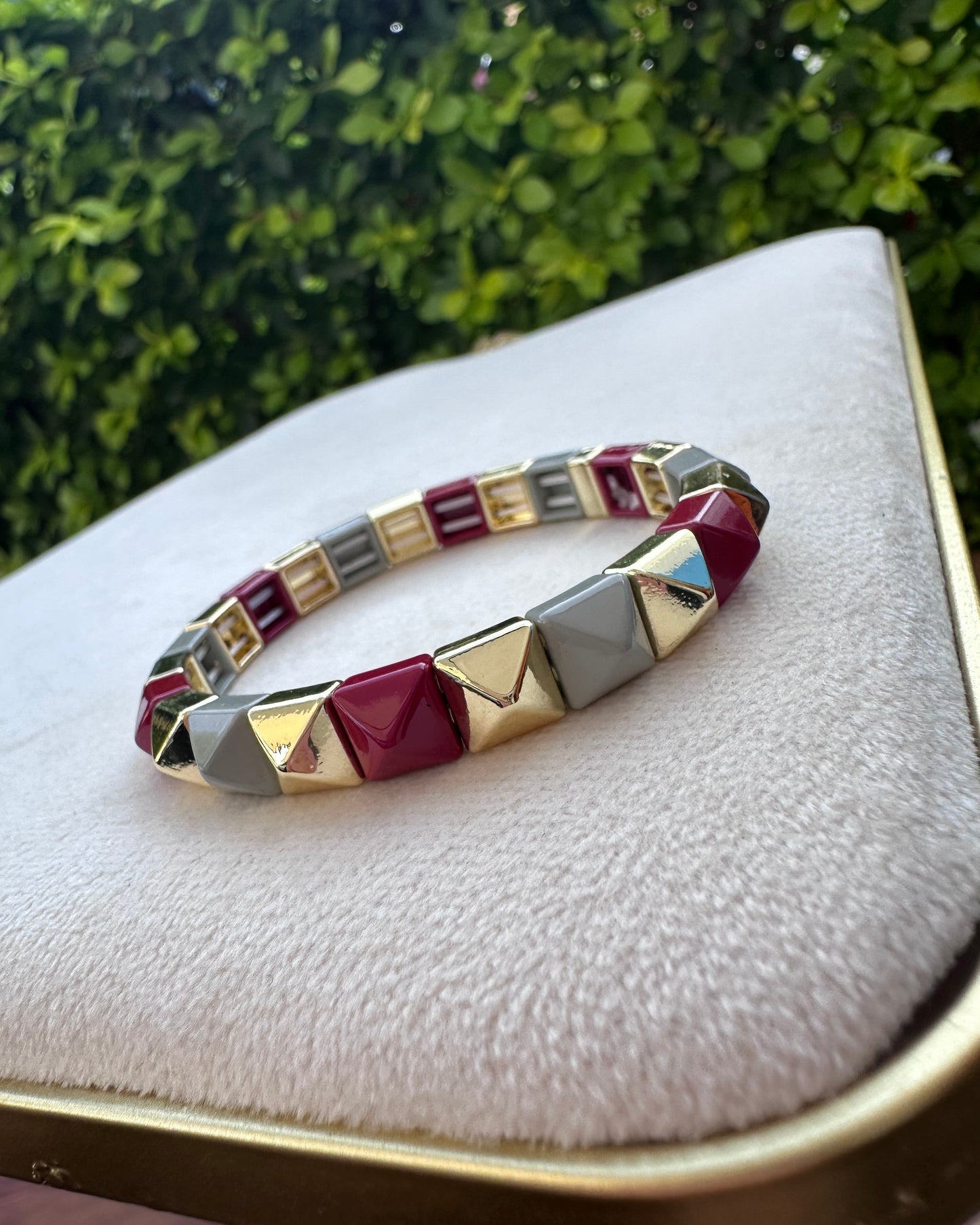 Pulsera Estoperoles Rojo/Gris