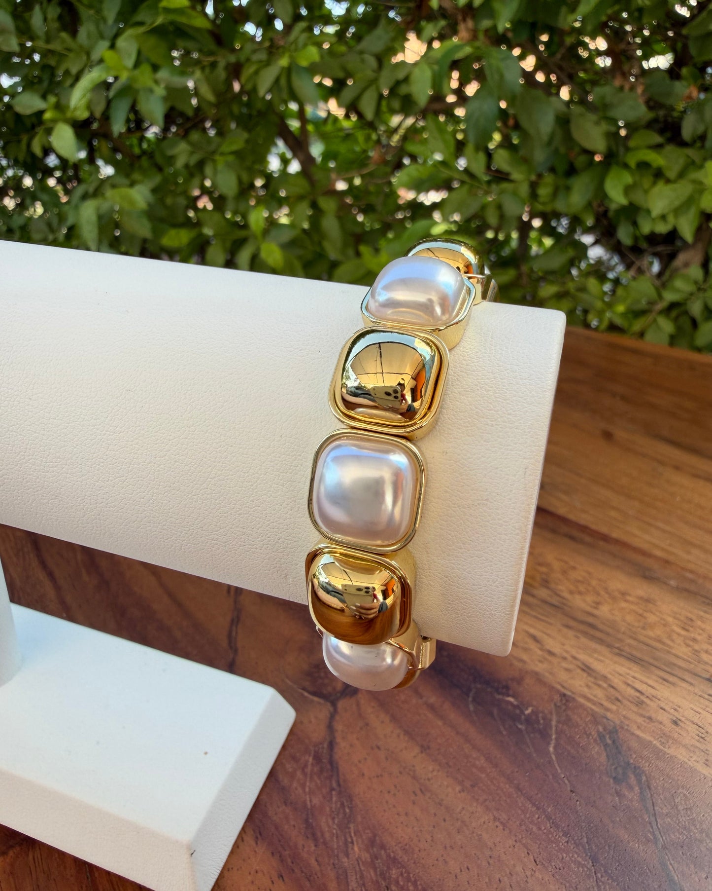 Pulsera Cuadro Dorado Perla