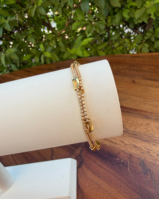 Pulsera Doble Dorada Brillo