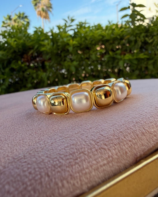 Pulsera Cuadro Dorado Perla Ch