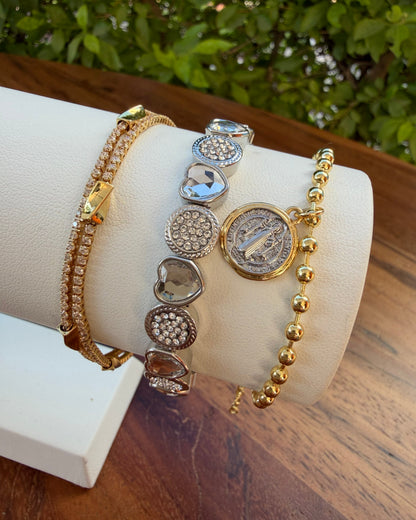 Pulsera Doble Dorada Brillo