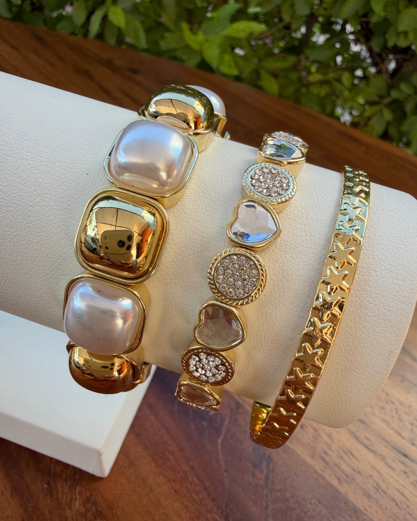 Pulsera Cuadro Dorado Perla