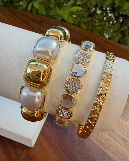 Pulsera Cuadro Dorado Perla