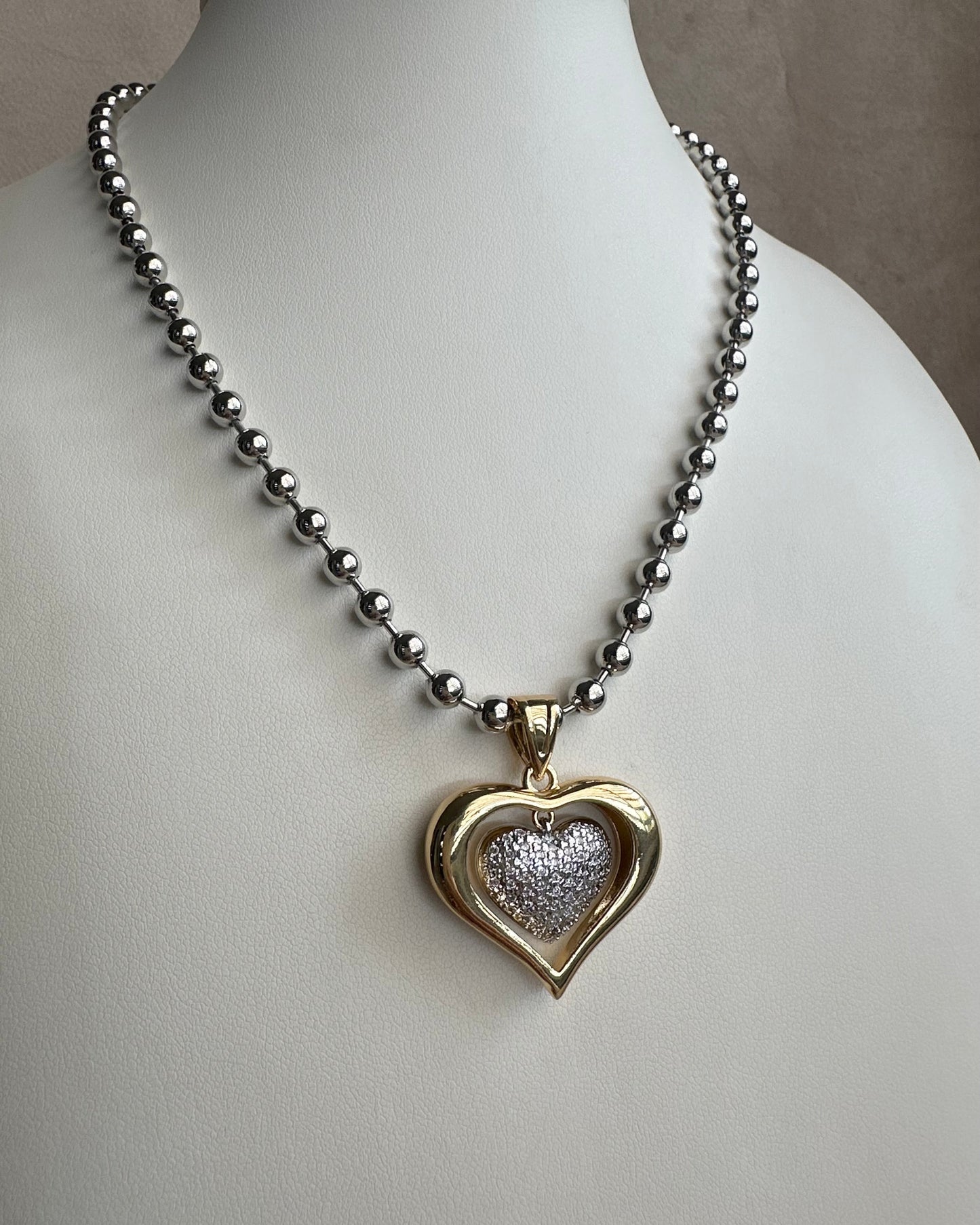 Collar Balin Corazón Bicolor
